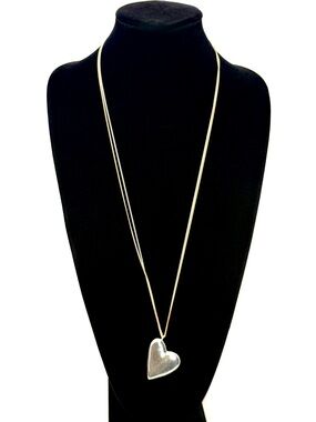 J.Jill Silver Heart Pendant Long Necklace 36” NWT